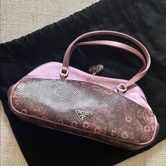 Prada Handbags - Prada Mauve Pink Leather Shoulder Bag with Python-Effect Panel